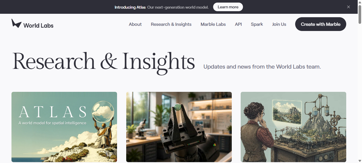 World Labs官网Research & Insights页面截图