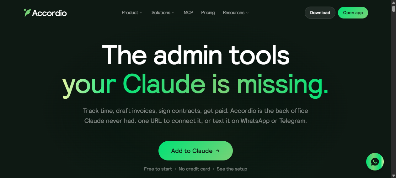 Accordio官网 – Claude的AI后台办公套件｜工时发票合同收款