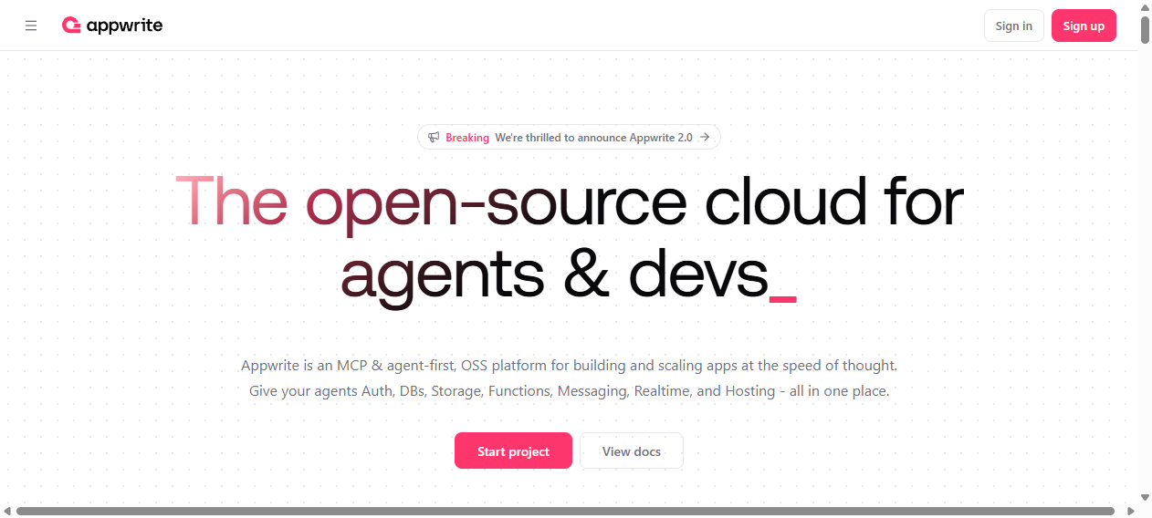 Appwrite官网 – 开源云平台为AI Agent而生｜开发者后端全家桶