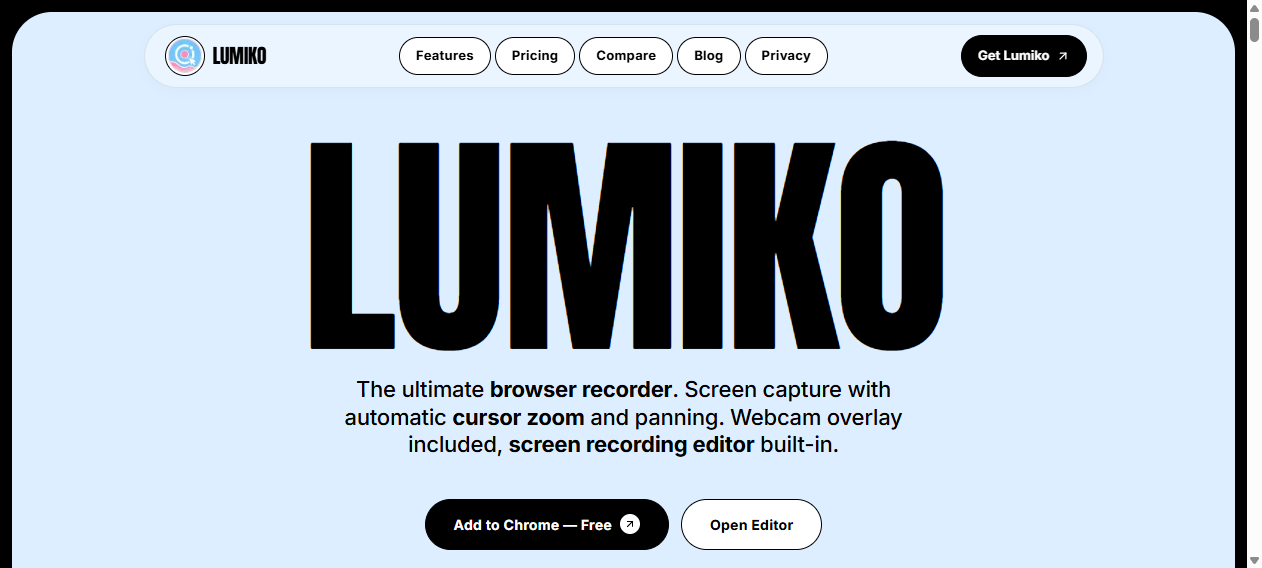 Lumiko官网 – 免费Chrome录屏剪辑神器｜光标自动缩放平移一键出片