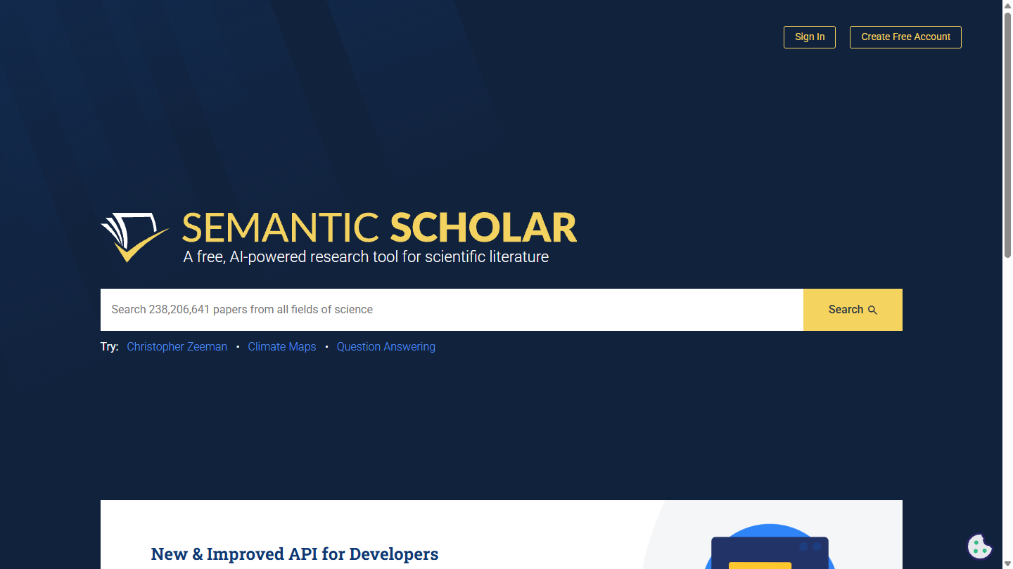Semantic Scholar官网首页界面截图