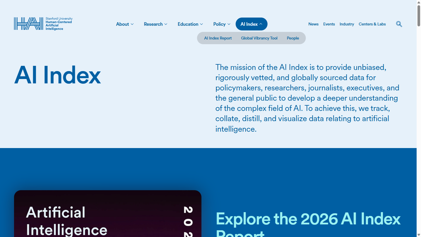 斯坦福AI Index官网首页界面截图