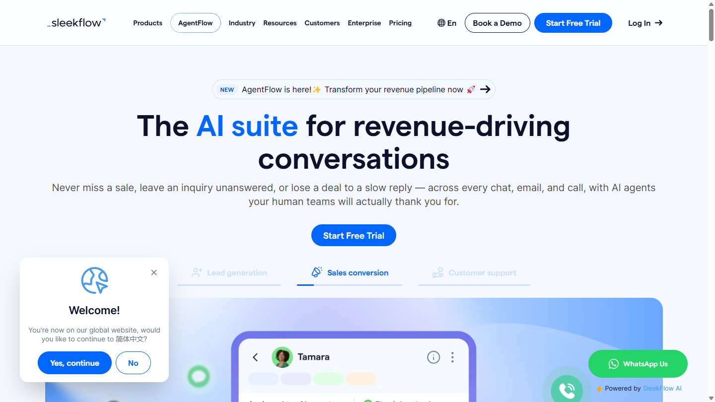 SleekFlow官网首页界面截图