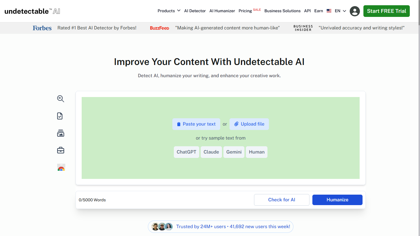 Undetectable AI官网首页界面截图
