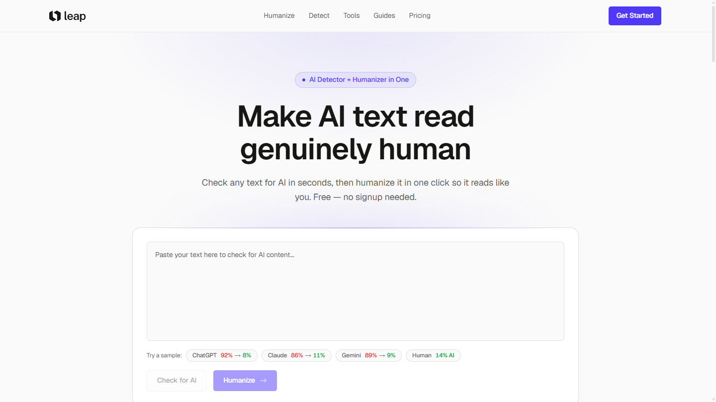 Leap AI官网首页界面截图