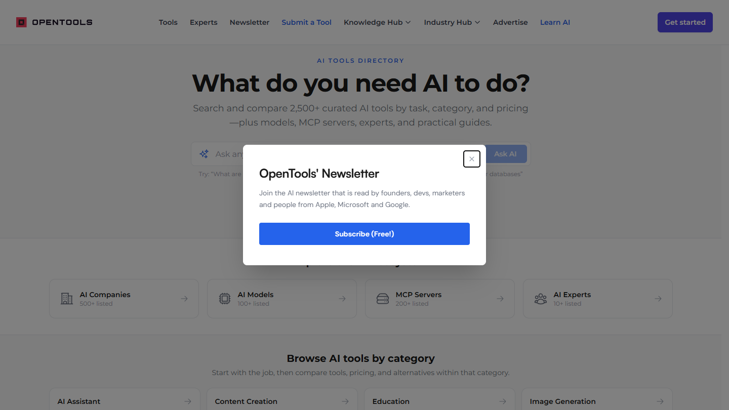 OpenTools官网首页界面截图