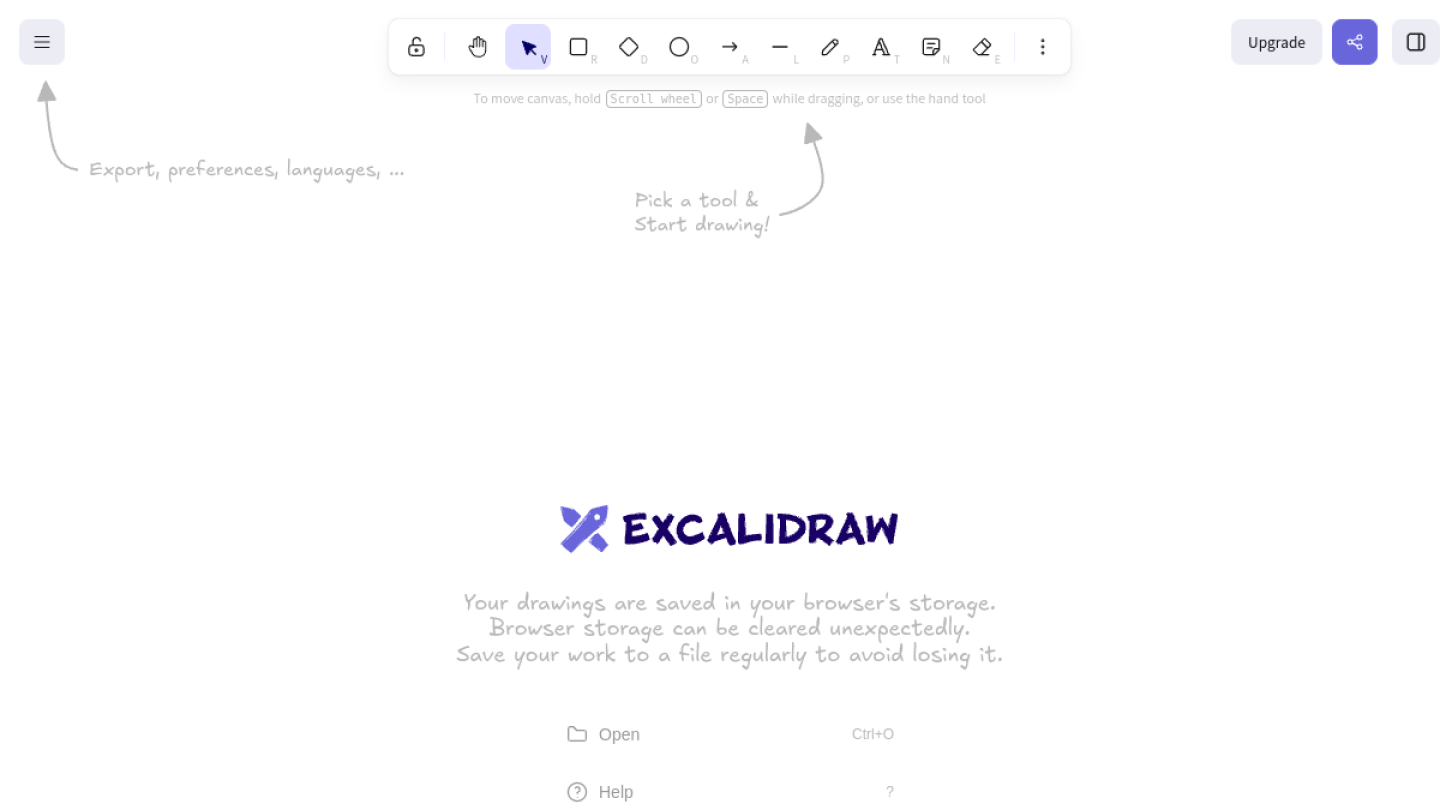 Excalidraw官网首页界面截图