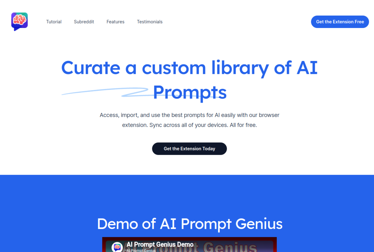 AI Prompt Genius官网首页界面截图
