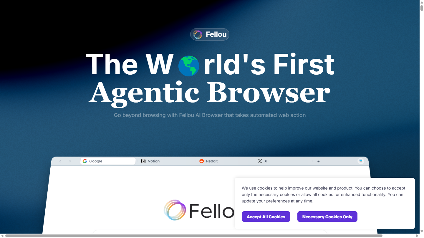 Fellou官网首页界面截图