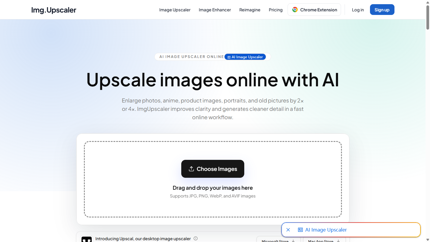 Img.Upscaler官网首页界面截图