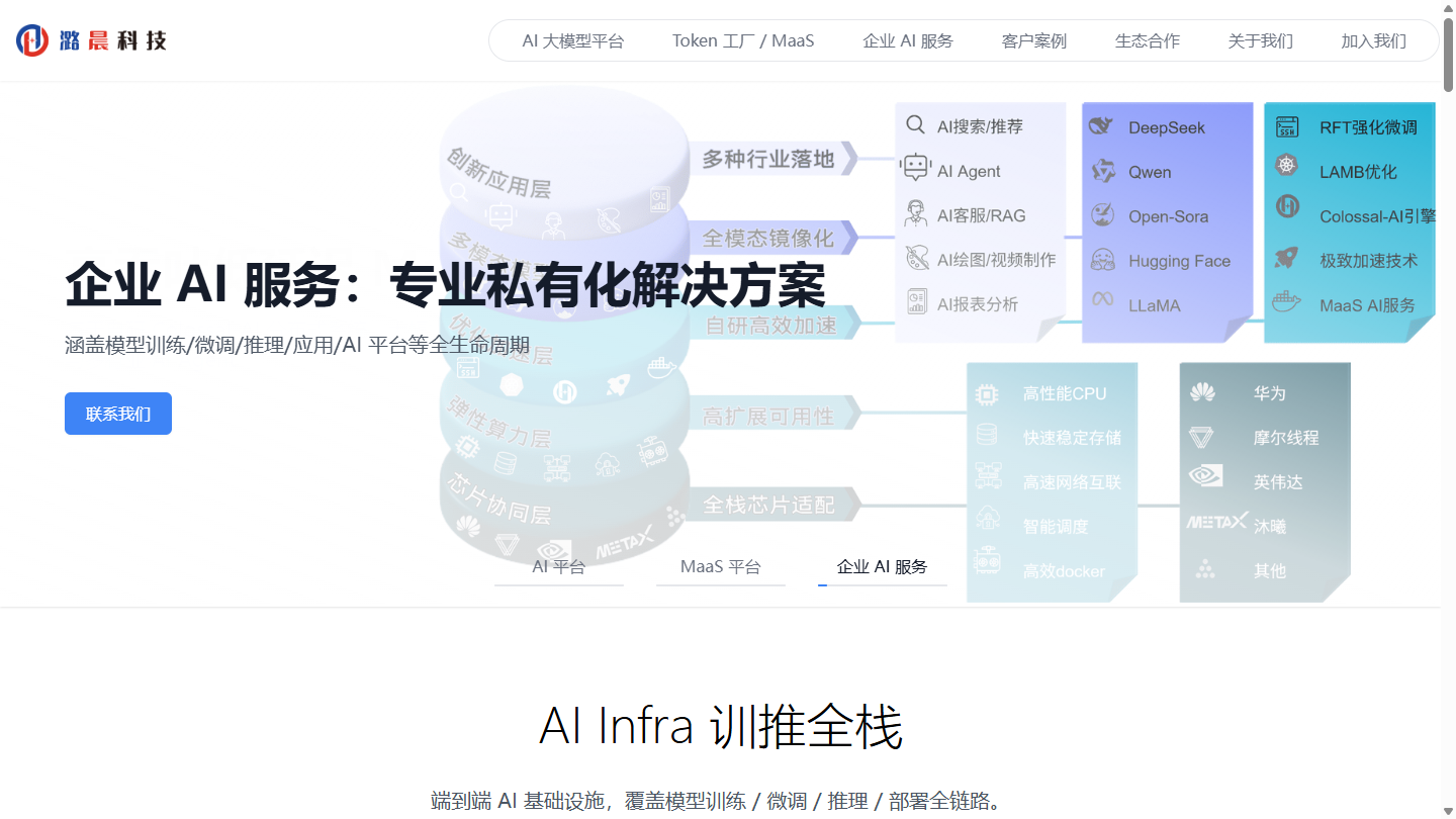 潞晨科技官网首页界面截图