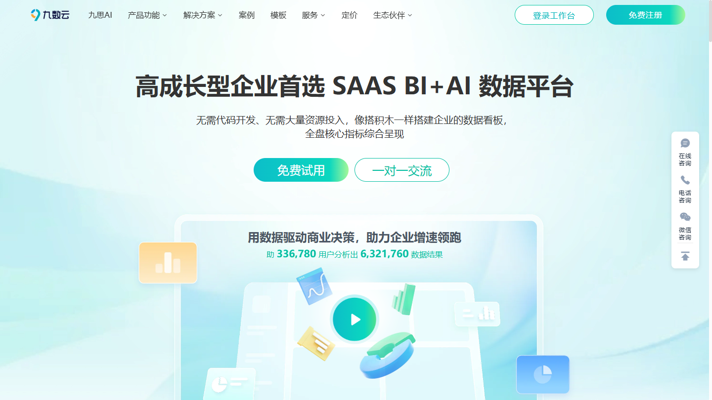 九数云官网 – 帆软旗下在线BI与AI数据分析工具｜九数云官方入口