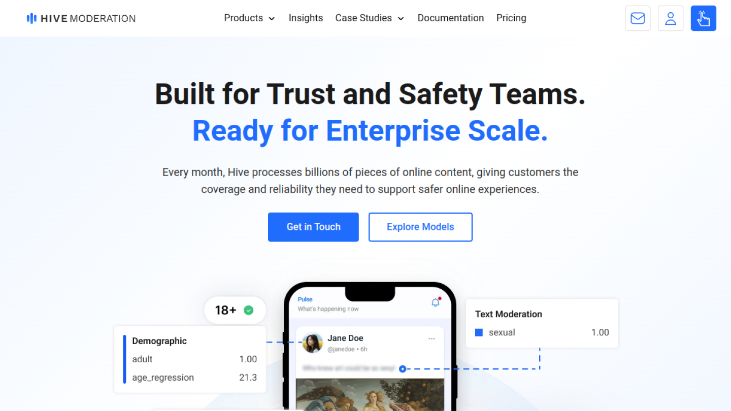 Hive Moderation官网首页界面截图