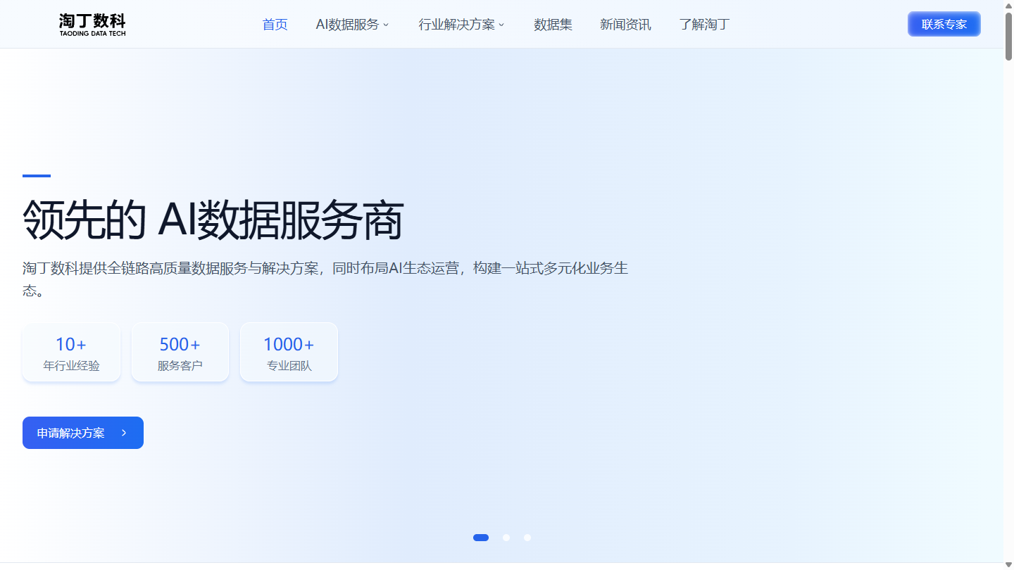 淘丁数科官网首页界面截图