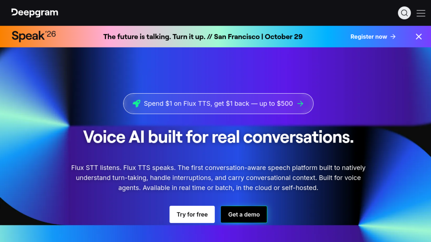 Deepgram官网首页界面截图