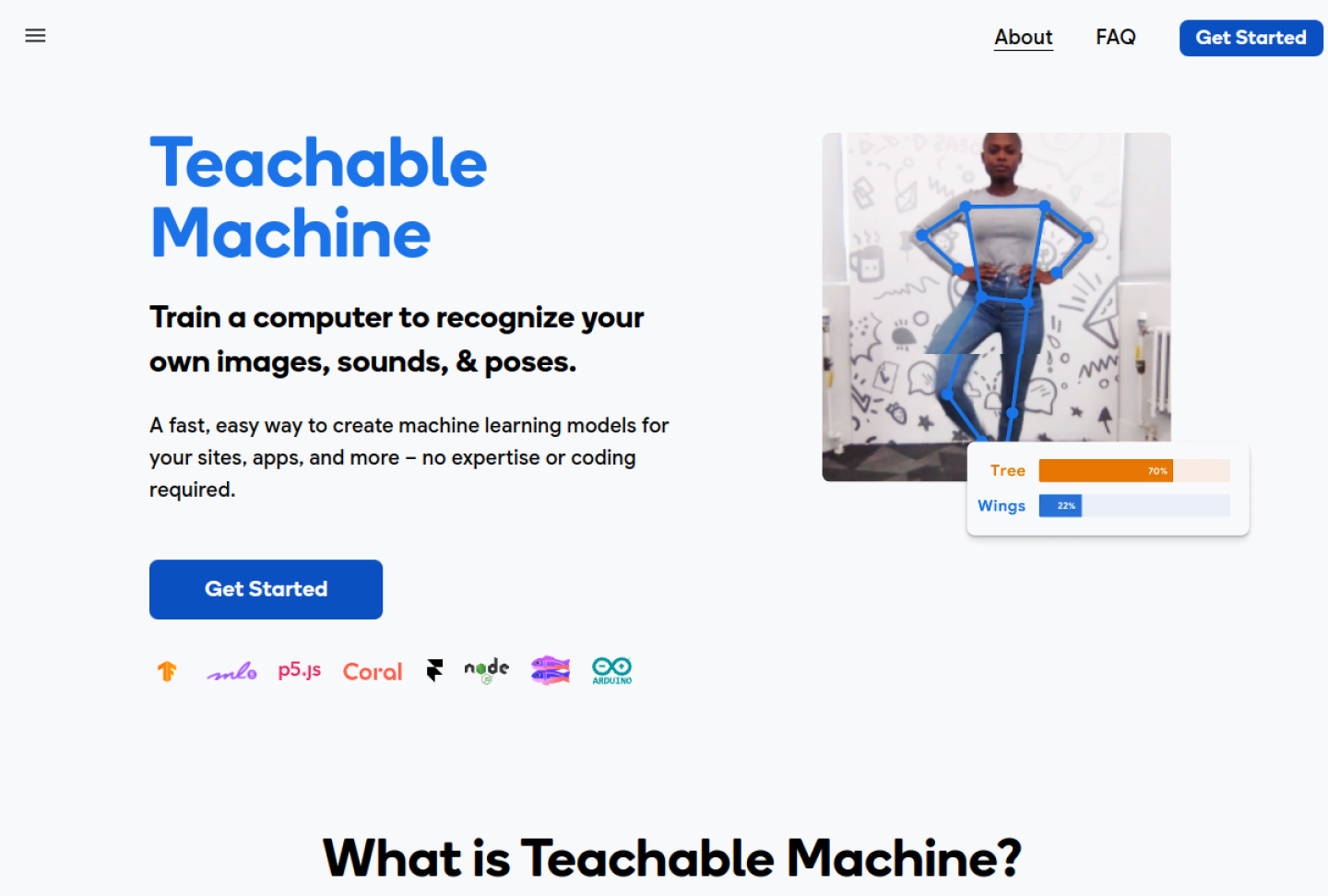 Teachable Machine官网首页界面截图