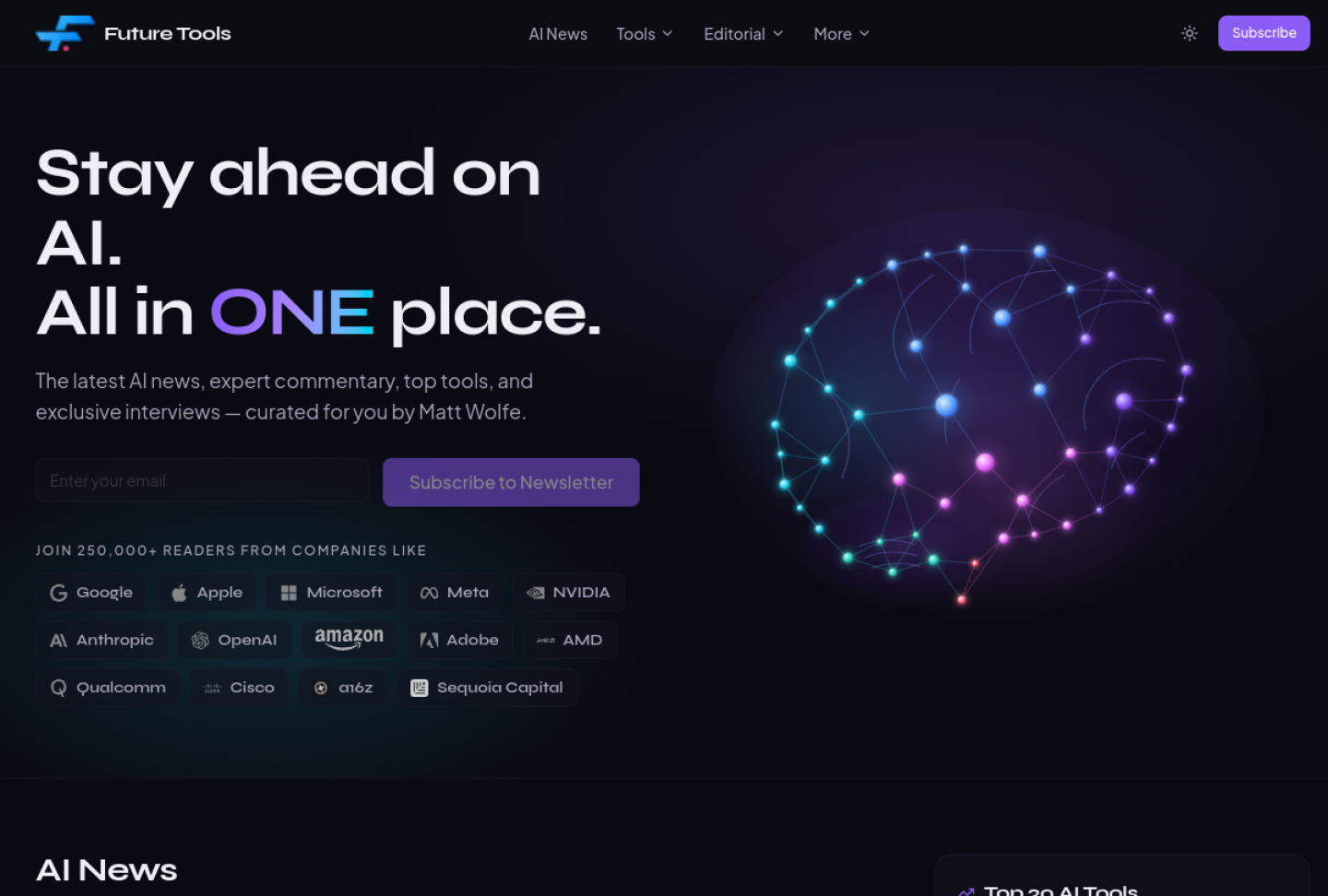 FutureTools官网首页界面截图