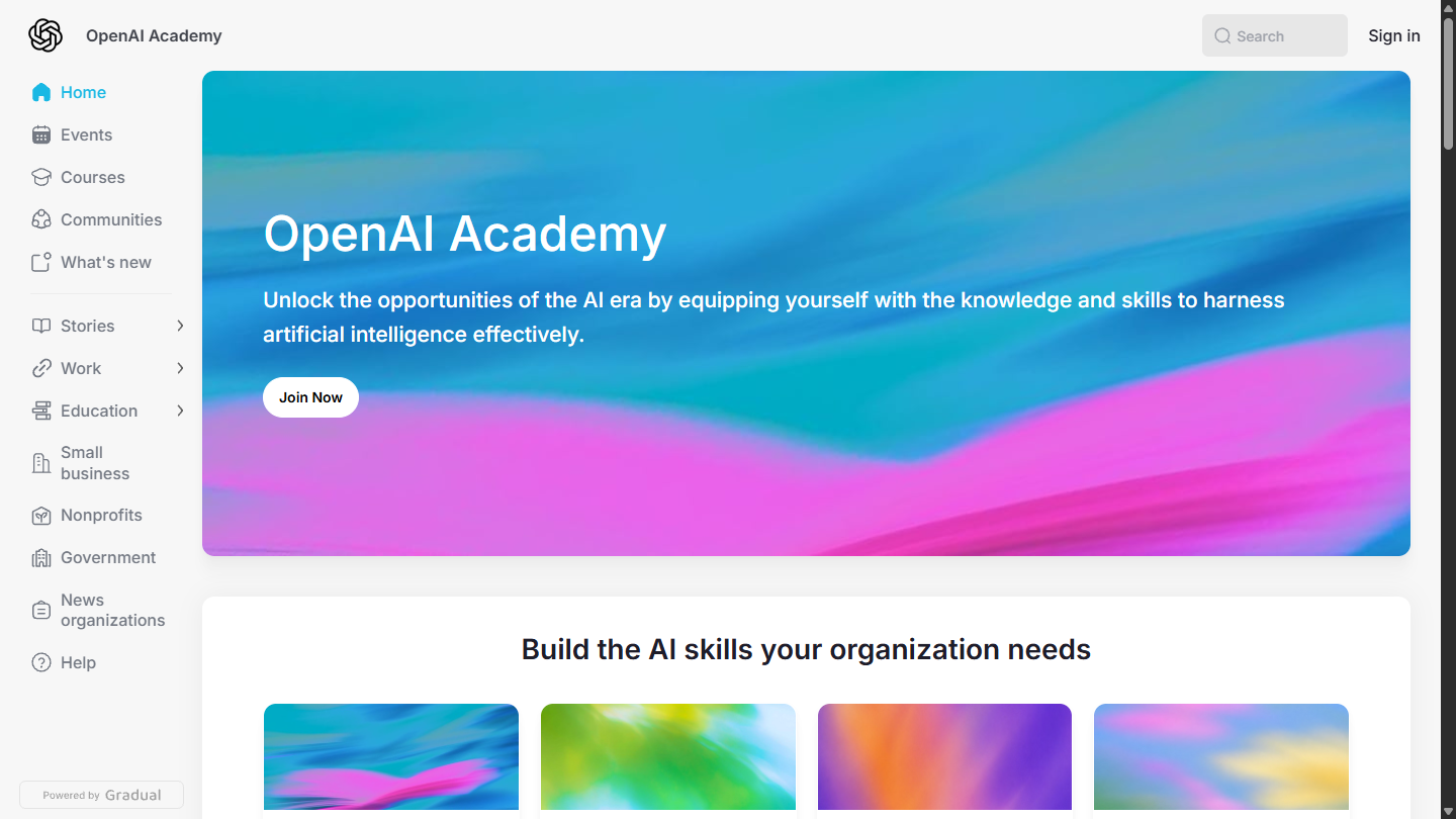 OpenAI Academy官网首页界面截图